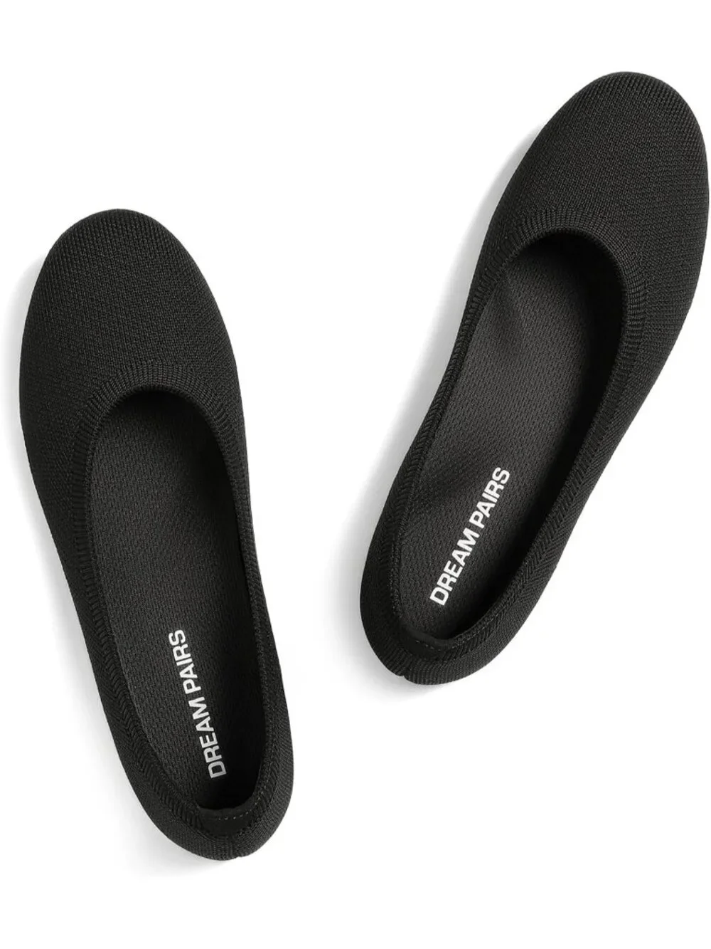 Dream Pairs Women's All Black Round Toe Slip On Dress Knit Ballet Comfort Flats